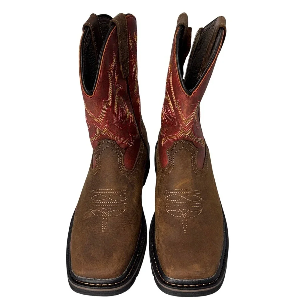 Georgia Kids‎ Red/ Brown Leather Carbo-Tec LT Pull-On Cowboy Boots Size 3M